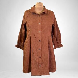HEYSON Brown Corduroy Button Down Dress, NEW! Size 1XL